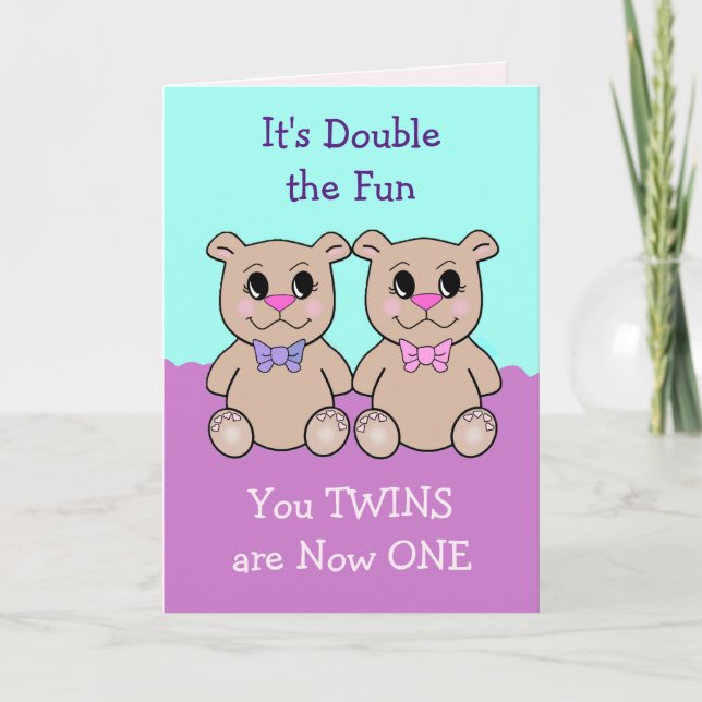 Twin Girls 1st Birthday Card (Front)