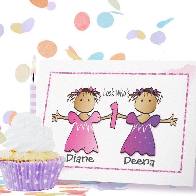 Twin Girls 1st Birthday Ethnic Sweet Personalized  Card (Creator Uploaded)