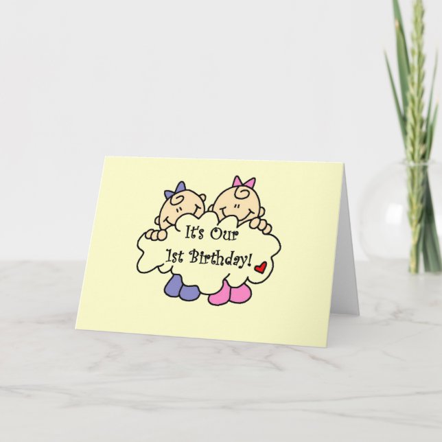 Twin Girls 1st  Birthday Tshirts and Gifts Card (Front)