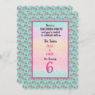 Twin Girls 6th Birthday Party Invitation