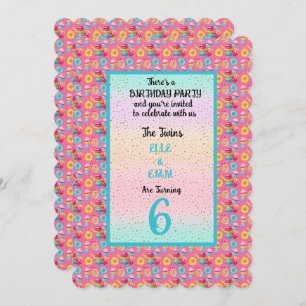 Twin Girls 6th Birthday Party Invitation