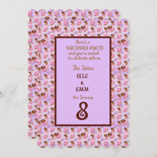 Twin Girls 8th Birthday Party Invitation