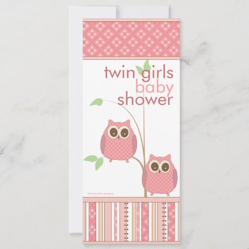 Twin Girls Baby Owl PInk Baby Shower Personalized Invites