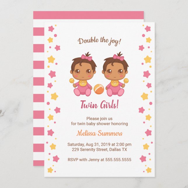 Twin Girls Baby Shower 2 Invitation (Front/Back)