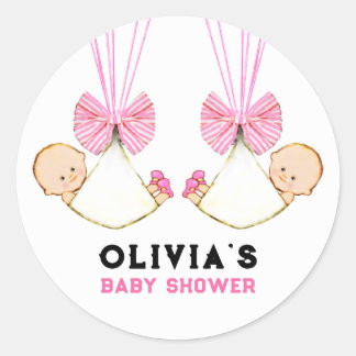 Twin Girls Baby Shower Classic Round Sticker