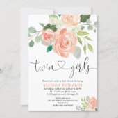Twin girls baby shower floral watercolors invitation (Front)