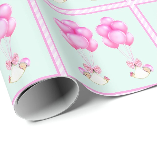 Twin Girls Baby Shower Gift Wrapping Paper (Roll Corner)