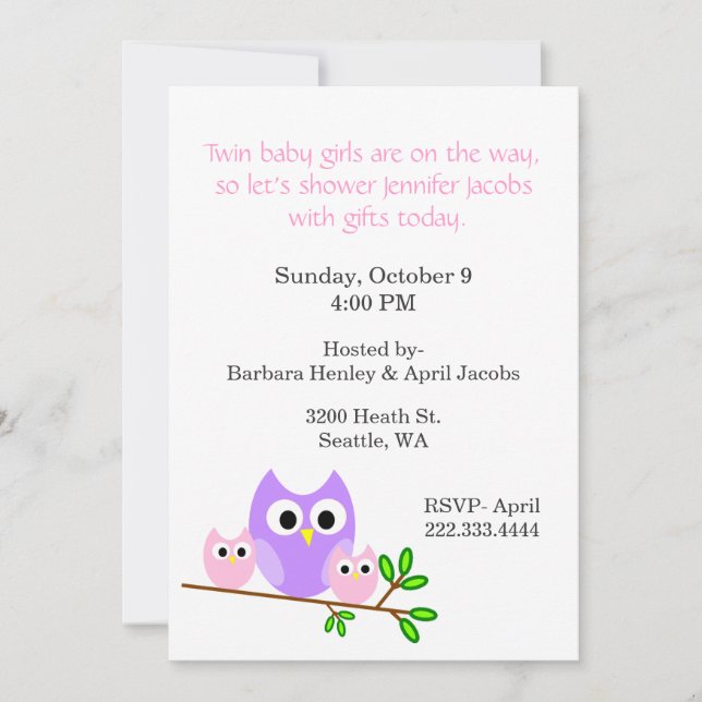 Twin Girls Baby Shower Invitation (Front)