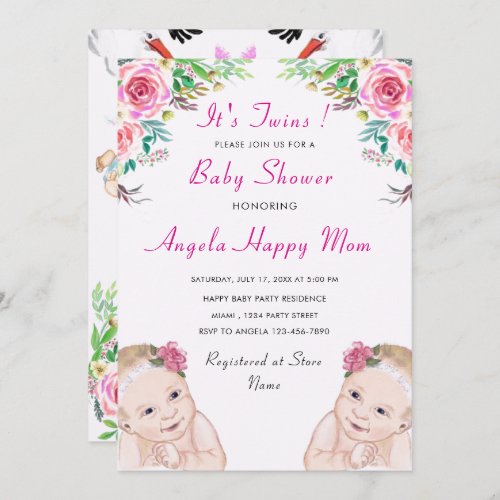 Twin Girls Baby Shower Invitation