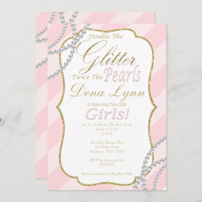 Twin Girls Baby Shower Invitation (Front/Back)