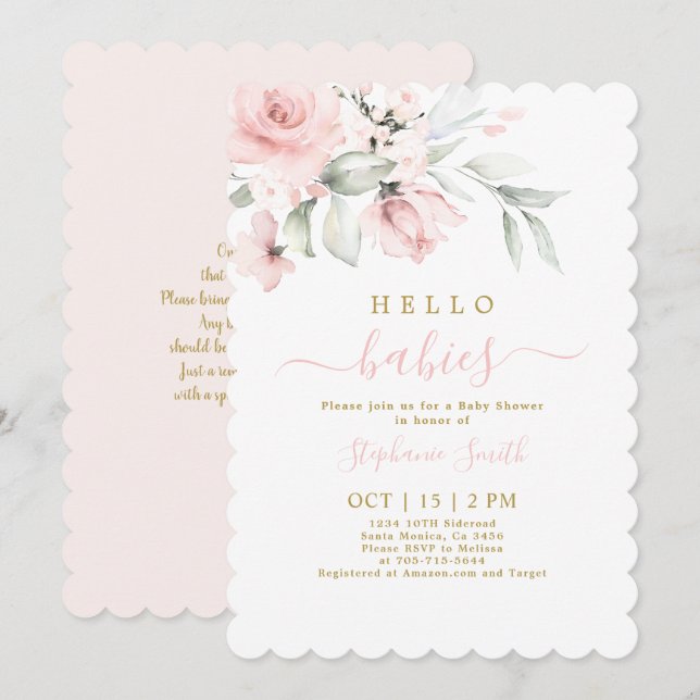 Twin Girls Baby Shower Invitation (Front/Back)