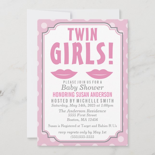 Twin Girls! Baby Shower Invitation (Front)