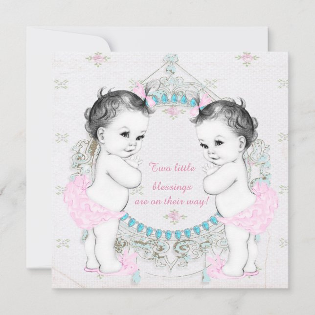 Twin Girls Baby Shower Invitation (Front)