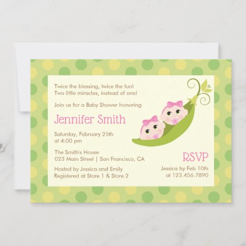 Twin Girls Baby Shower Invitation 2 Peas In A Pod