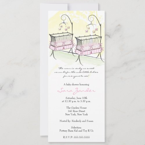Twin Girls Baby Shower Invitation - Baby Cribs