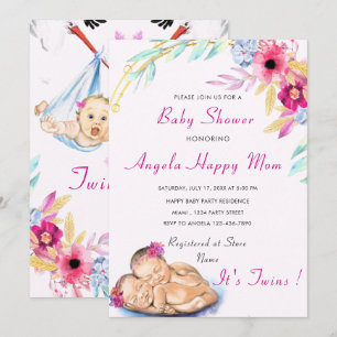 Twin Girls Baby Shower Invitation - Custom Color