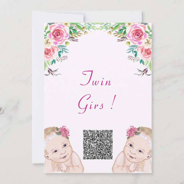 Twin Girls Baby Shower Invitation with QR Code (Back)
