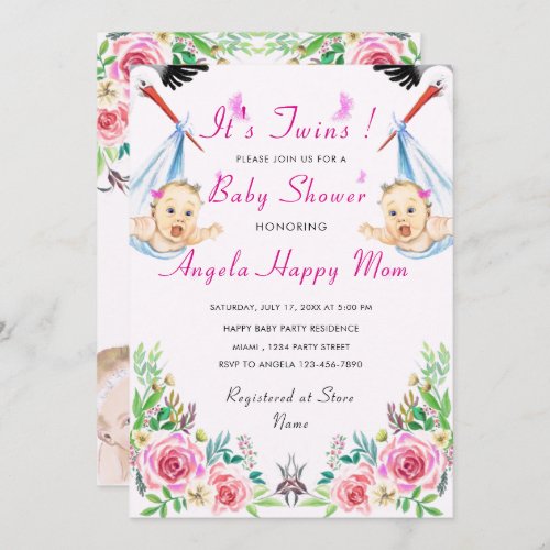 Twin Girls Baby Shower Invitation _ Your Colors