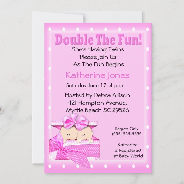 Twin Girls  Baby Shower Invitations (Front)