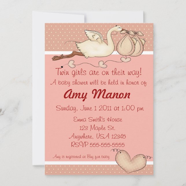Twin girls baby shower invite (Front)