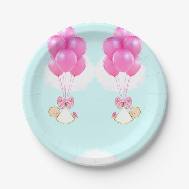 Twin Girls Baby Shower Paper Plates (Front)