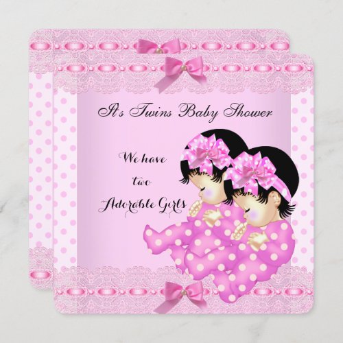Twin Girls Baby Shower Pink Polka Dots Invitation
