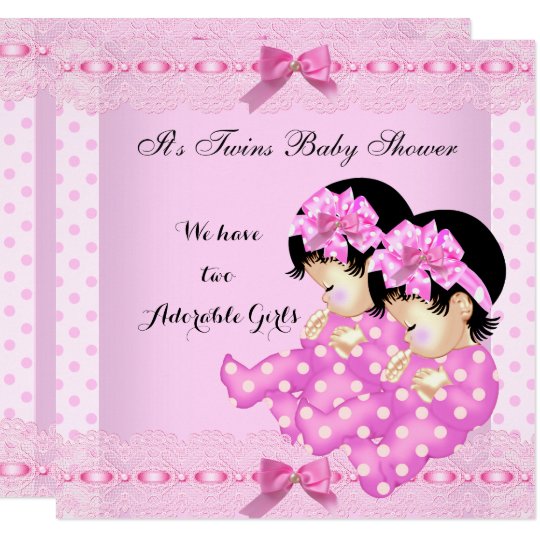 twin girls baby shower pink polka dots invitation zazzle com