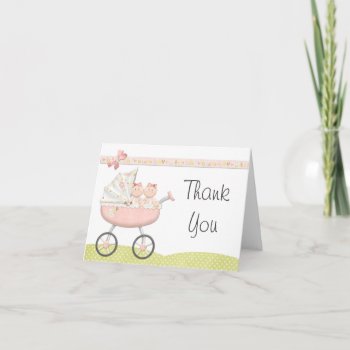 Twin Girls Baby Shower Thank You Card by eventfulcards at Zazzle