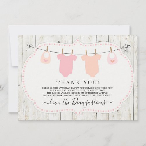 Twin Girls Baby Shower Thank You Card _ Rustic