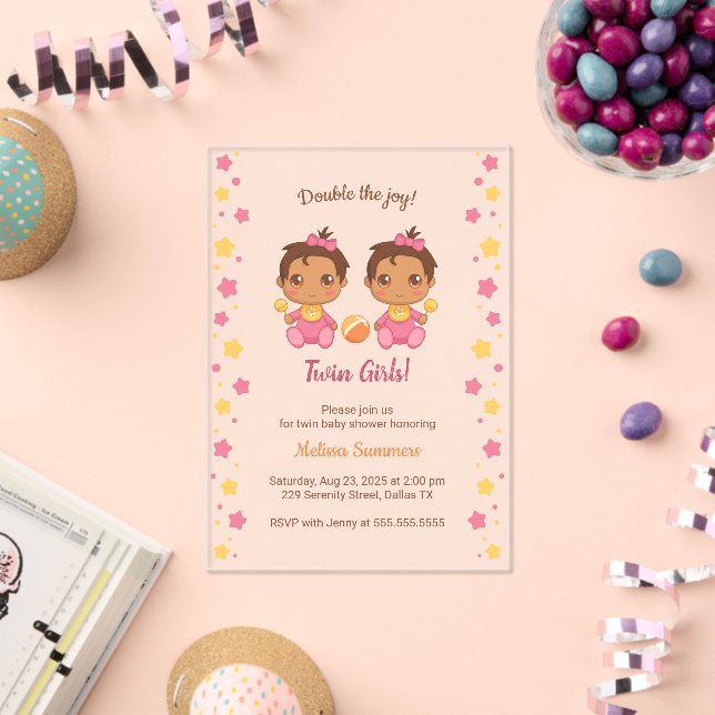 Twin Girls Baby Shower Transparent 2 Acrylic Invitations (Insitu (Celebration))