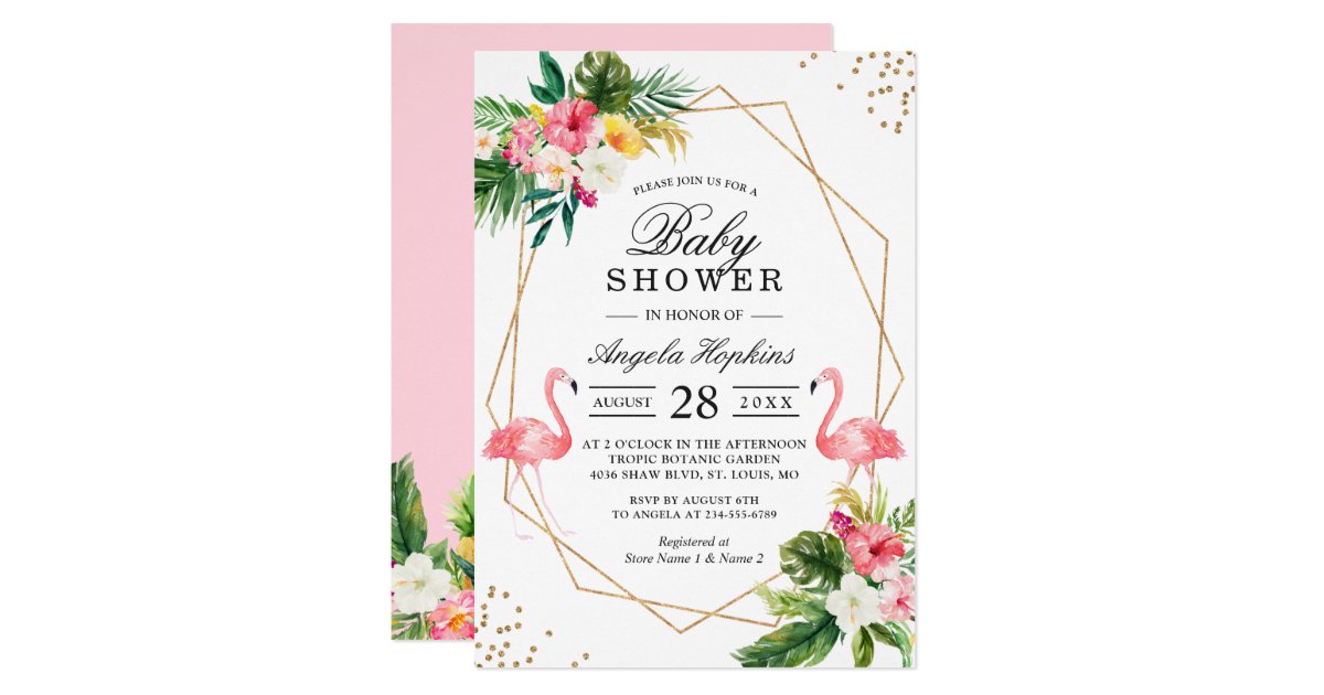 Twin Girls Baby Shower Tropical Floral Flamingos Invitation Zazzle