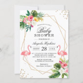 Twin Girls Baby Shower Tropical Floral Flamingos Invitation (Front)