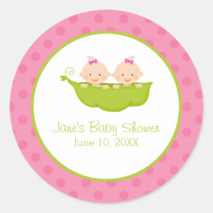 Twin Girls Baby Shower, Two Peas in a Pod Classic Round Sticker
