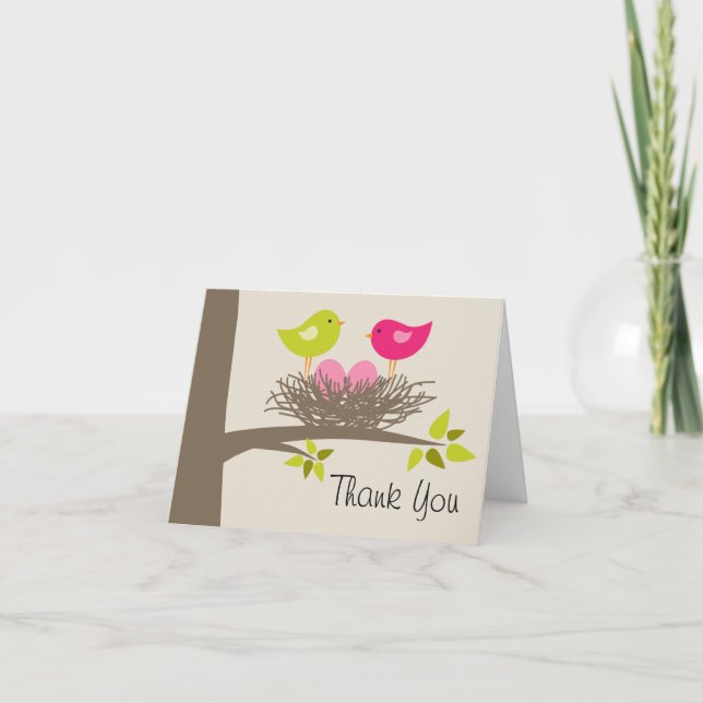 Twin Girls Bird's Nest Thank You Card (Front)