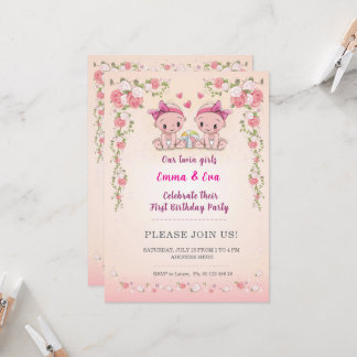 Twin girls birthday celebration invitation