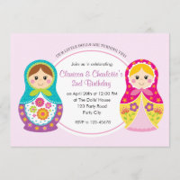 Twin Girls Birthday Invitation (Matryoshka)