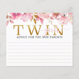 Twin Girls Blush Pink Baby Shower Advice Card