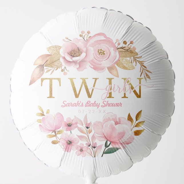Twin Girls Blush Pink Baby Shower Balloon (Front)