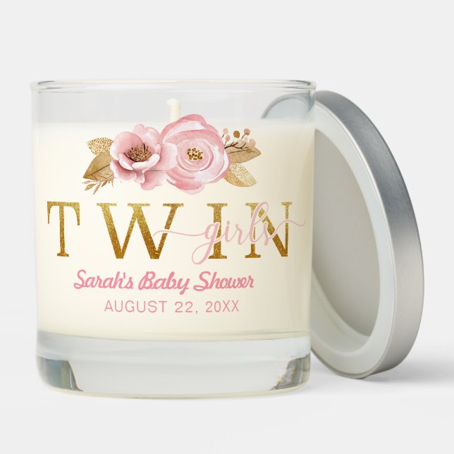 Twin Girls Blush Pink Baby Shower Candle (Lid)