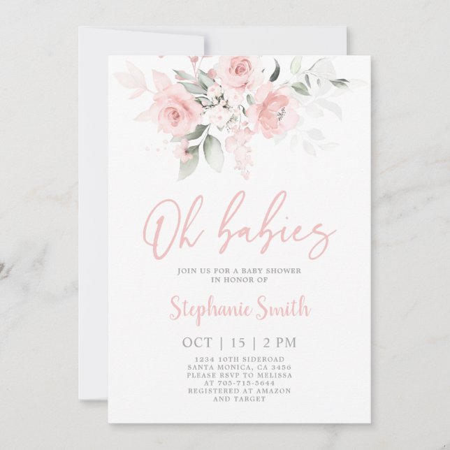 Twin Girls Blush Pink Baby Shower Girl Invitation (Front)