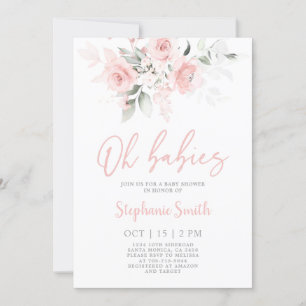Twin Girls Blush Pink Baby Shower Girl Invitation