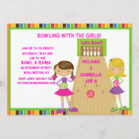 Twin Girls Bowling Birthday Party Invitation