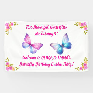 Twin Girls Butterfly Birthday Banner Editable