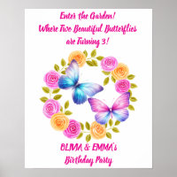Twin Girls Butterfly Birthday Poster Editable