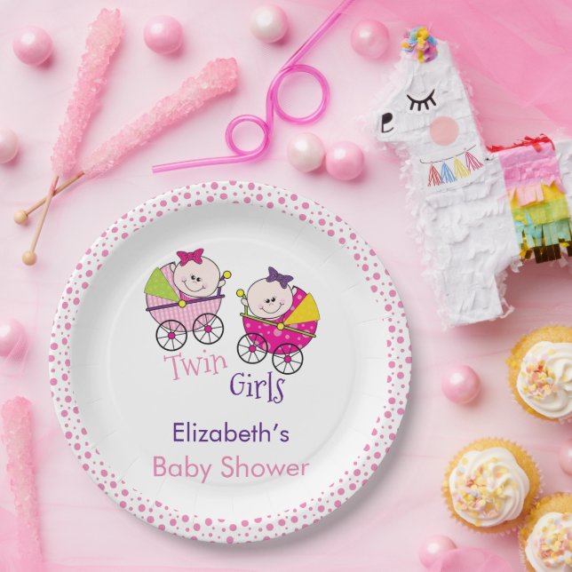 Twin Girls Carriage Baby Shower  Paper Plates (Party)