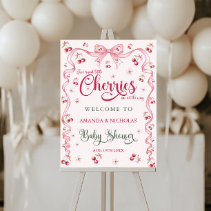 Twin Girls Cherry Bow Baby Shower Welcome Sign