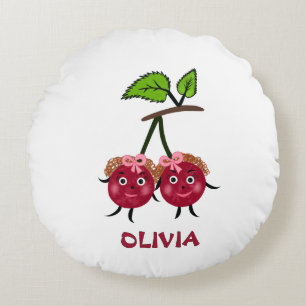Twin girls cherry round pillow