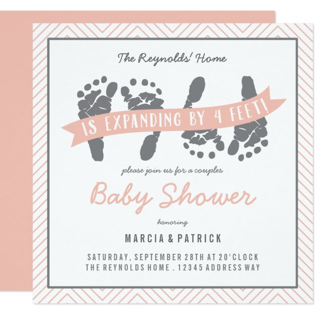 Twin Girls Couples Shower Invitation Pink Grey