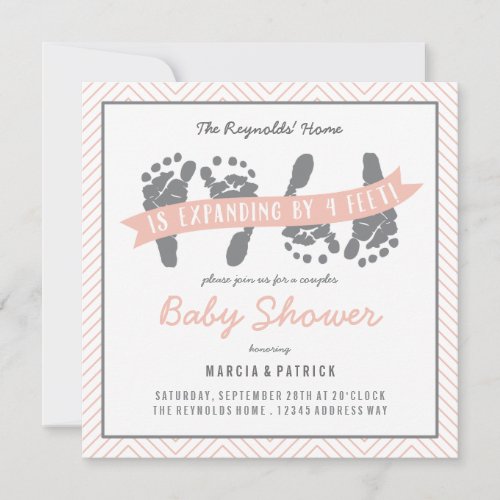 Twin Girls Couples Shower Invitation Pink Grey
