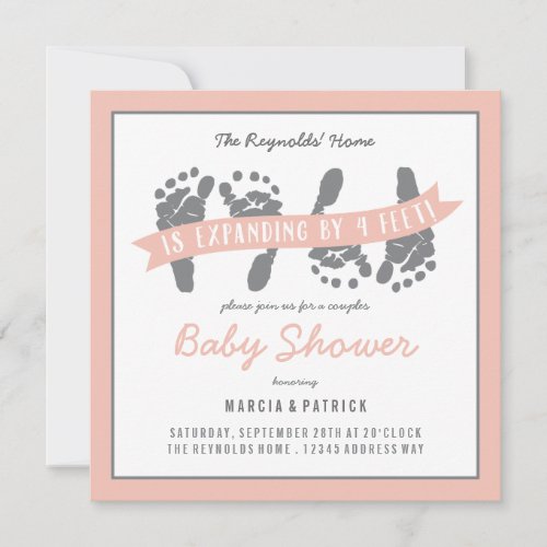 Twin Girls Couples Shower Invitation Pink Grey